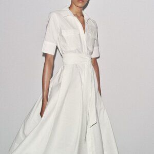 White Zara Collection Poplin Midi Dress